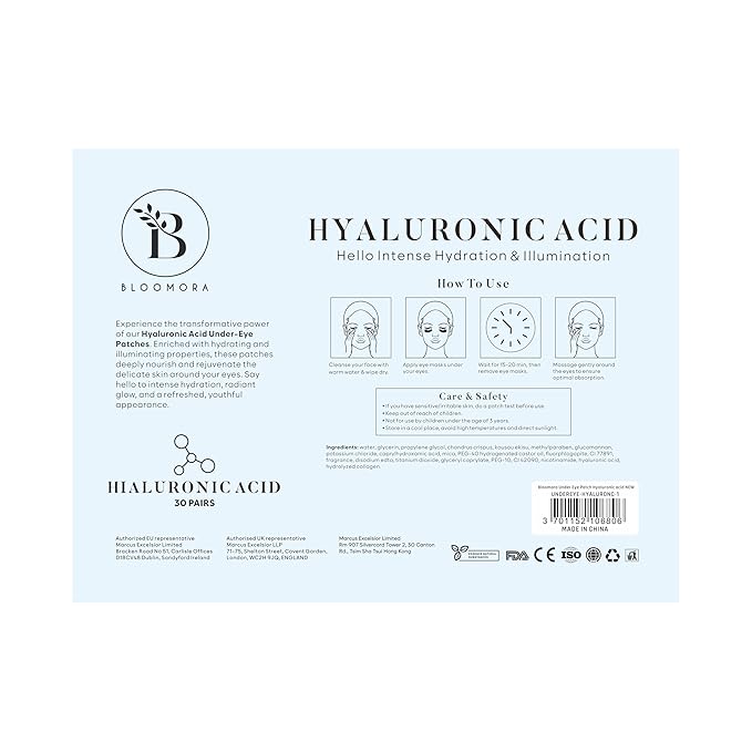 Hyaluronic Acid Under Eye Patches(30 Pairs) Under Eye Patches for Dark Circles, Under Eye Patches for Puffy Eyes and Dark Circles, Under Eye Mask, Eye Care, Puffy Eyes Treatment
