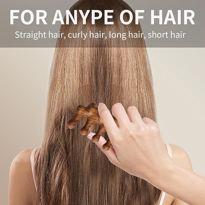 Natural Wood Wide Tooth Hair Comb Head Scalp Massage No Static Green Sandalwood Hair Pick Wooden Comb for Women Men Kids Hair Neck Hands Legs Caring Tool (Cute Hill), Brown