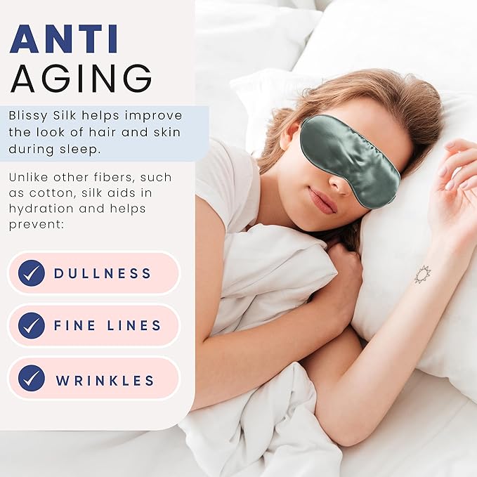 Blissy Silk Sleep Mask - Silk Eye Sleeping Mask for Women & Men for Total Blackout - 100% Pure Mulberry Silk, 22 Momme 6a Fibers - Blindfold Silk Sleep Mask Side Sleeper Eye Cover (Matcha)
