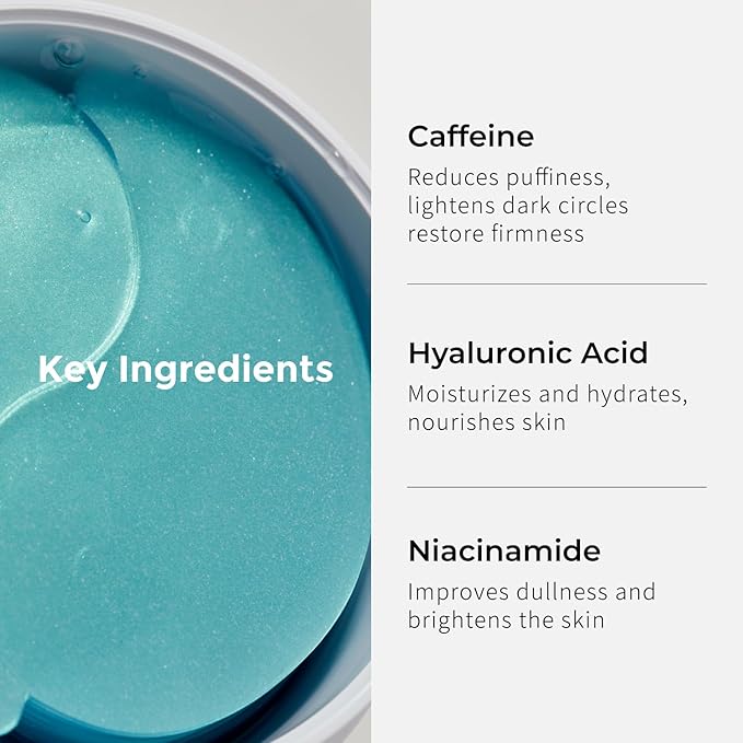 Under Eye Patches for Dark Circles, Puffiness - Eye Bag, Wrinkle Treatment Gel Mask - Caffeine Hyaluronic Acid Niacinamide - Brightening Hydrating - Korean Skincare, Birthday Gift for Women, 30Pairs