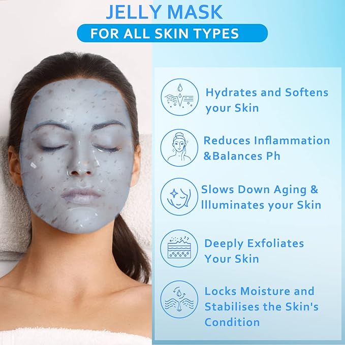 Jelly Mask Powder for Facials,Hyalorunic Acid Moisturizing Jelly Face Mask,Rose Petals Gel Jelly Face Mask,Face Masks with Double-ended Silicone Brush, 23 Fl Oz