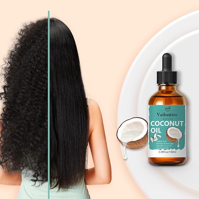 Coconut Oil - Carrier Oil for Hair Growth,Relaxing Massage and Body Oil, Pure Non-Greasy Coconut Oil for All Hair Types and Skin(Coconut Oil, 3.4 Fl Oz)