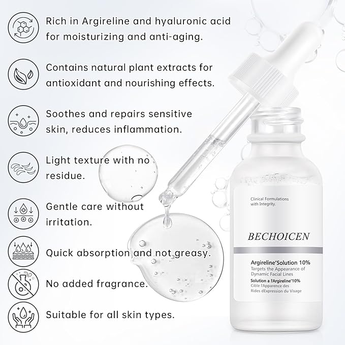 Anti Aging Argireline Solution 10%,Anti Wrinkle Hydrating Argireline Serum with Centella & Hyaluronic Acid for Skin Barrier Repair,30ml Peptides Serum for Face Reduce Fine Lines