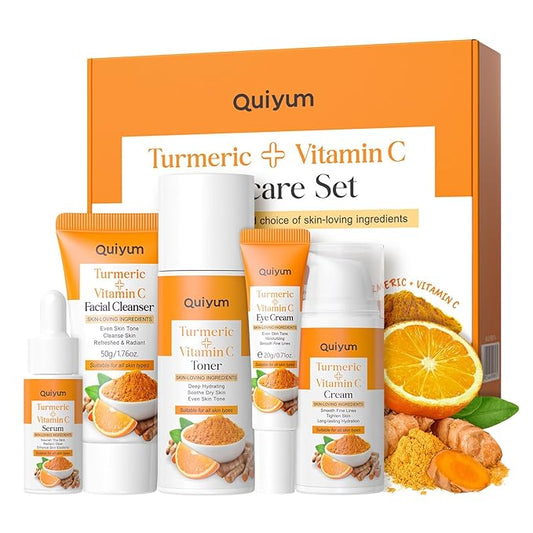 Skin Care Set, Turmeric Vitamin C Skincare 5PCS - Beauty Skin Care for Teens, Facial Skin Care Routine Set Kit, Improve Dark Spot, Reduce Acne, Moisturizer Women Mother's Day Gift
