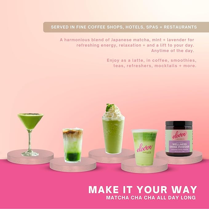 Eleven TLC, Lavender Minty Matcha Powder Ceremonial Grade Wellness Drink Mix, (Sourced from Japan) Vegan Flavored Matcha Latte, Amber Non-Reactive Glass Jar, 21 Servings
