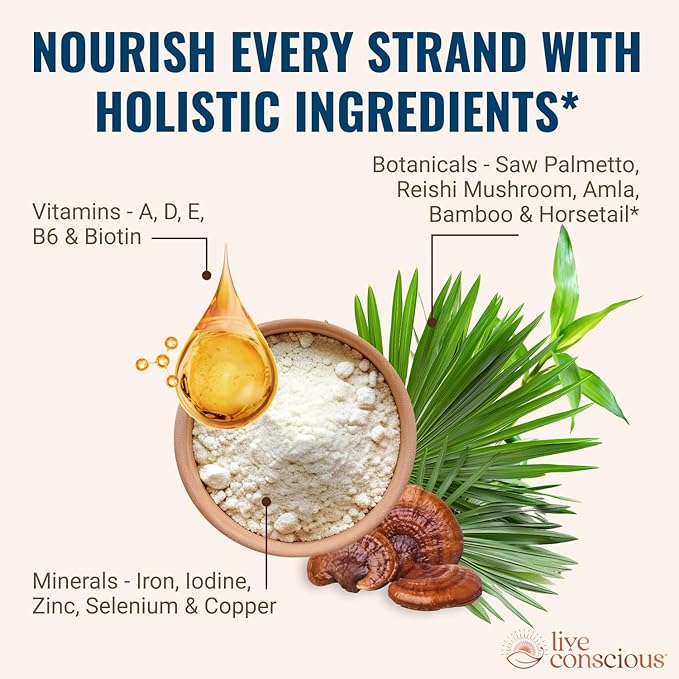 Hair La Vie Live Conscious Clinical Formula Hair Vitamins Capsule with Biotin and Saw Palmetto - Healthy Hair and Whole-Body Wellness (2-Pack)