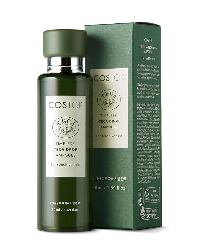 COSTOK Timeless TECA Drop Ampoule 50ml with Centella Asiatica Extract TECA Technology Hypoallergenic Soothing Hydrating Facial Serum for Sensitive Skin