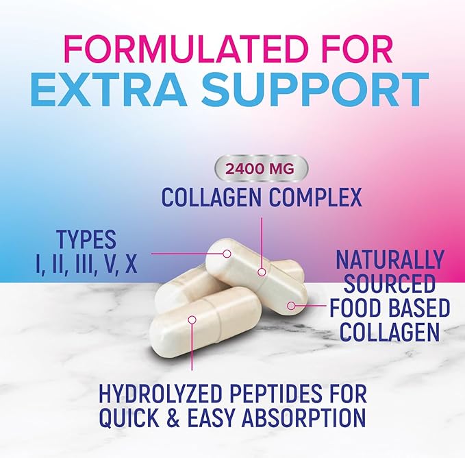 Collagen Peptides for Women & Men - Type I, II, III, V, X Multi Collagen Pills, Hydrolyzed Collagen Peptides Supplements, Nature's Hair, Skin, Nail, and Joint Support Supplement, Non-GMO, 120 Capsules