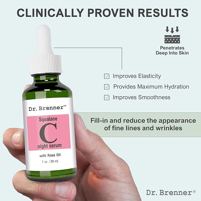 Vitamin C Serum (Tetrahexyldecyl Ascorbate) Night Oil Treatment With Squalane and Pure Rose Oil for Firmer, Glowing Skin, by Dr. Brenner 1 oz.