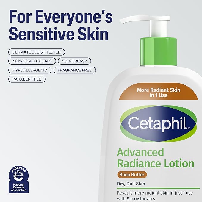 Cetaphil Body Lotion, Advanced Radiance Lotion with Shea Butter for Dry, Sensitive Skin, 8 oz Pack of 3, Fragrance Free, Hypoallergenic, Non-Comedogenic