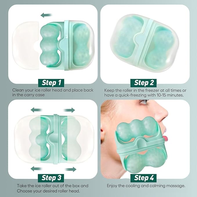 Ice Roller for Face and Eyes Facial Skin Care Tool 2-in-1 Ice Roller for Face & Eyes - Reduces Puffiness, Relieves Migraines, with Travel Case - Ideal Gift for Women (Green)