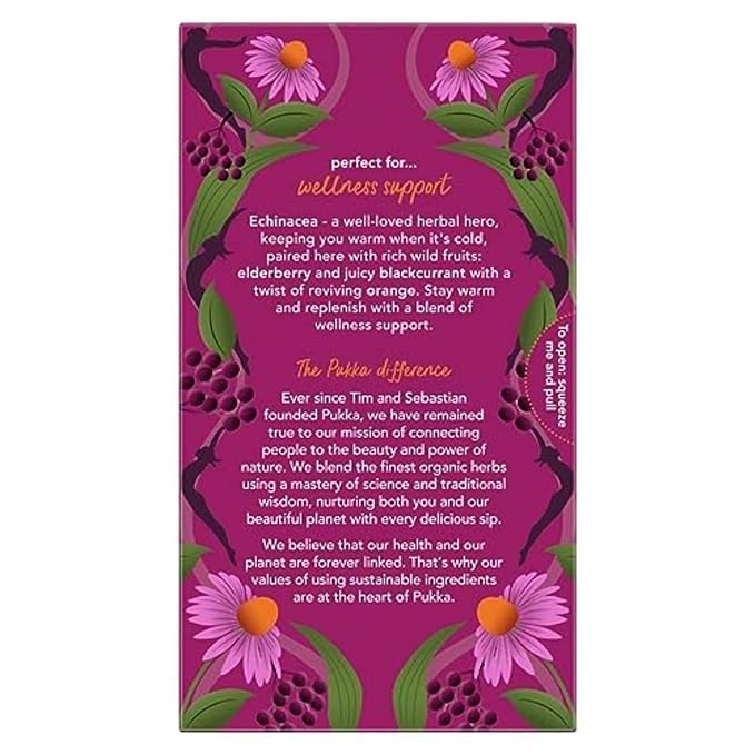 Pukka Organic Tea Bags, Elderberry & Echinacea Herbal Tea, Perfect for Wellness Support, Caffeine Free, 20 Count (Pack of 4) 80 Bags