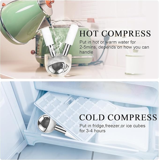 JURon Ice Globes Stainless Steel Beauty Facial Massager for Face & Eyes, Unbreakable Stainless Steel Cryo Sticks for Beauty Routines, Facials Cold Roller Cooling Globes (Ball, 1Pack), Silver