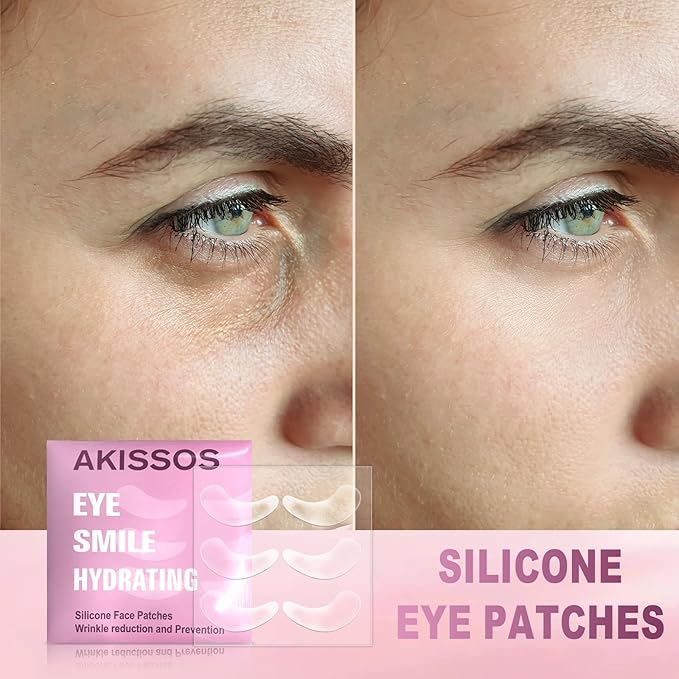 Akissos Under Eye Patches 6 PCS Silicone Reusable Eye Patches for Wrinkle, Puffiness Eyes, Dark Circles - Overnight Skin Facial Moisturizing Treatment for All Skin - Hypoallergenic Smile Line Pads