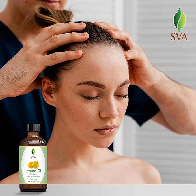 SVA Lemon Essential Oil – 4 Fl Oz – 100% Natural Lemon Oil - for Diffuser, Hair Care, Face, Skin Care, Aromatherapy, Scalp and Body Massage, Soap and Candle Making – with Dropper