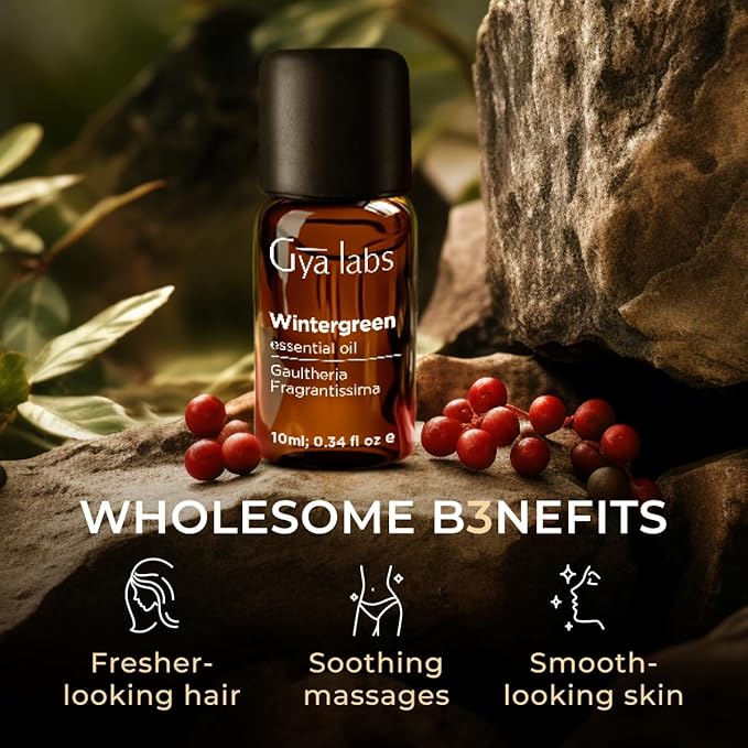 Gya Labs Wintergreen Essential Oil for Diffuser - 0.34 Fl Oz - 100% Pure Natural Wintergreen Oil for Skin, Hair, Candle Making, Massage & Refreshing, Crisp & Woodsy Scent