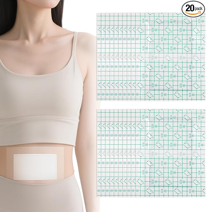 20 Pcs Disposable Clear Castor Oil Patches, Pu Film Waterproof Castor Oil Belly Button Patch, 6.7 x5.1'' Organic Cotton Pads Self-Adhesive, Hypoallergenic, Suitable for Navel, Abdomen, (Oil-Free)