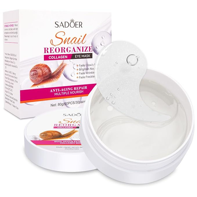 Under Eye Mask, 60 PCS Under Eye Patches for Dark Circles,Gel Pads Puffiness & Dark Circles Treatment,Reduces Wrinkles & Fine Lines,Improves & Firms Eyelids Skin (Snail Hydroge)