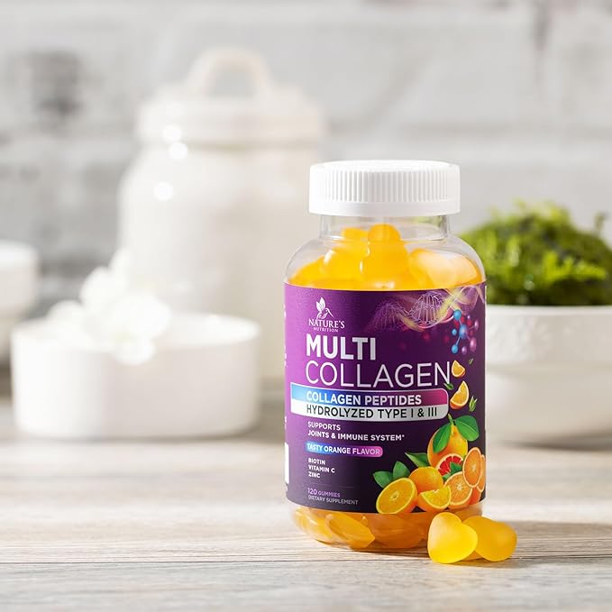 Collagen Gummies for Women with Vitamin C, Zinc & Biotin - Hydrolyzed Protein Type 1 & 3 Multi Collagen Peptides Supplement - Support for Hair, Skin, Nails & Joints, Gluten Free Complex - 120 Gummies