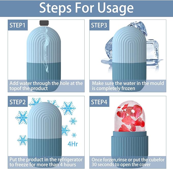 KOGITI Ice Mold for Face, Ice Roller for Face & Eye, Beauty Facial Ice Rollers Ice Holder Mold Face Puffiness Relief Massage Skin Care Tools, Ice Facial Cube (Blue)