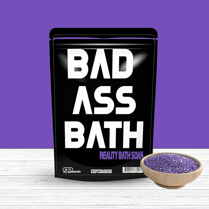 Badass Bath Soak – Bad Ass Bath Salts Purple Bath Funny Gifts for Friends Funny Bath Products Spa Gifts for Men Stocking Stuffers Gag Gifts for Women Cool Gifts for Guys Dad Unisex White Elephant Gift