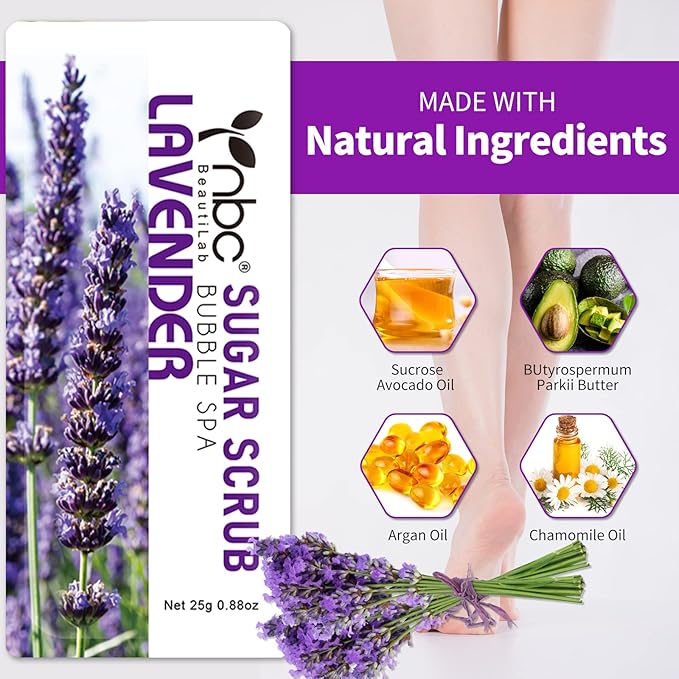 Foot Exfoliating Scrub, Sugar Scrub, Dead Skin Remover for Feet, Individually Packaged Foot Scrub Smooths, Hydrates, Detoxifies Tired and Dry Cracked Feet 16 Packs per Box, Lavender