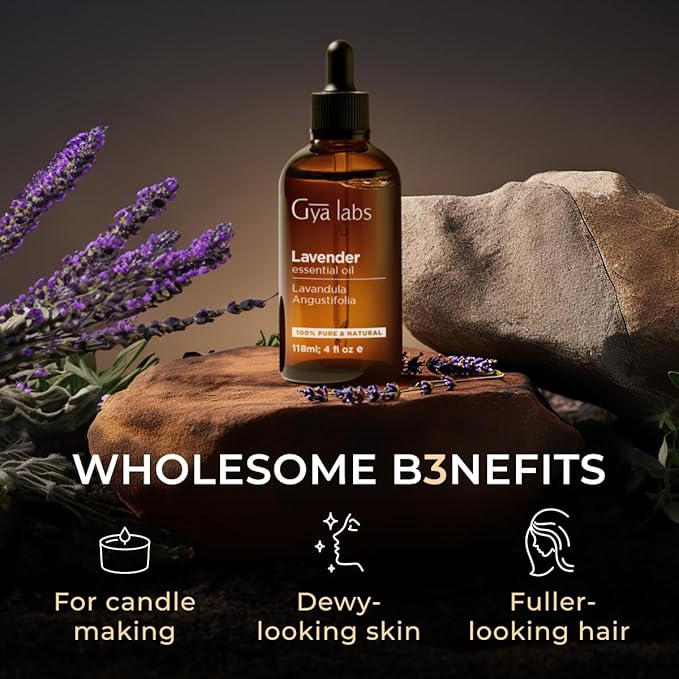 Gya Labs Lavender Essential Oil for Diffuser - Huge 4 Fl Oz - 100% Pure Natural Lavender Oil for Skin, Hair, Massage, Aromatherapy & Candle Making Scent