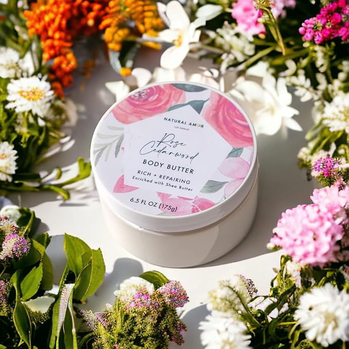 Natural Amor Rose Spa Gifts for Women,7pc Rose Scent Bath & Body Gift Set Including Soap Bar,Hand Cream, Bath Bomb