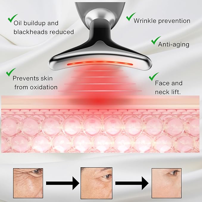 Face and Neck Massager, 7 Color Face Neck Tool, Anti-Wrinkle Facial device (Black)