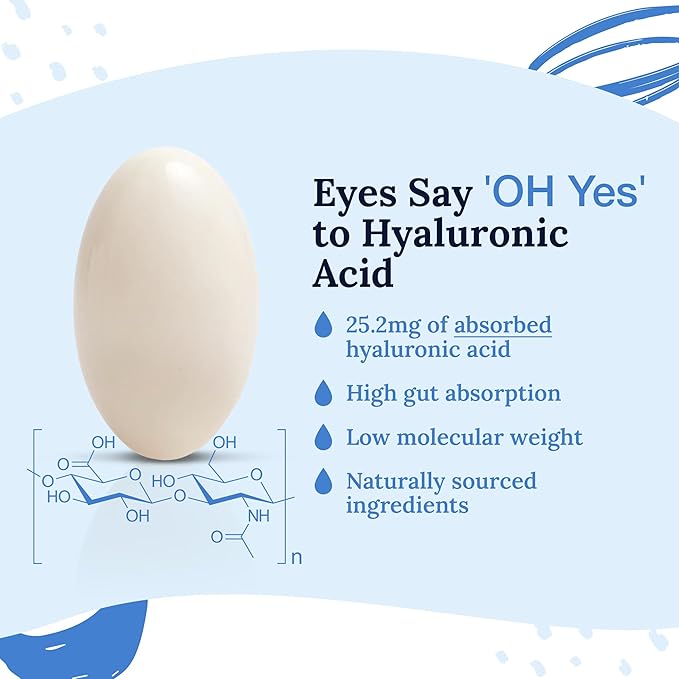 High Absorption Hyaluronic Acid | Hyaluronic Acid Supplements | Hydration Tablets | Anti Aging Supplement | Eye Vitamins | Eye Supplements | 120 Softgels
