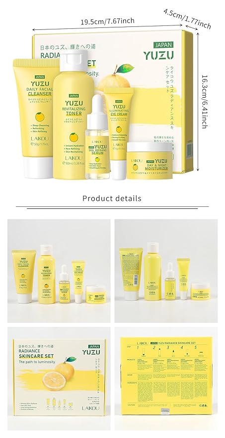 Grapefruit Skincare Set, 5-In-1 Skincare Gift Set With Facial Cleanser, Face Serum, Face Cream, Eye Cream, Moisturizing Toner Anti-Aging Skin Care Kit For Women Men