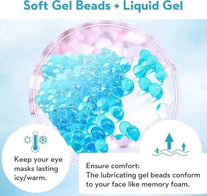 2PCS Gel Eye Mask, Cold Compress Gel Beads Eye Mask, Reusable Cooling Ice Mask for for Puffy Eyes, Dark Circles, Headaches, Migraine, Stress Relief