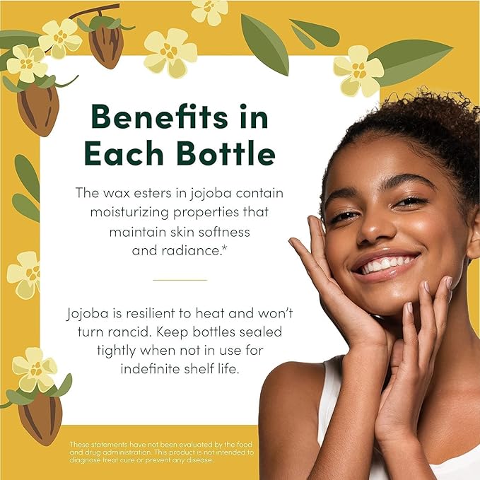 HobaCare 100% Pure, Unrefined Organic Jojoba Oil for Skin & Nails - Moisturizing Body Oil & Face Moisturizer for Dry Skin - Natural Treatment for Hair & Beard Care (32 fl oz)