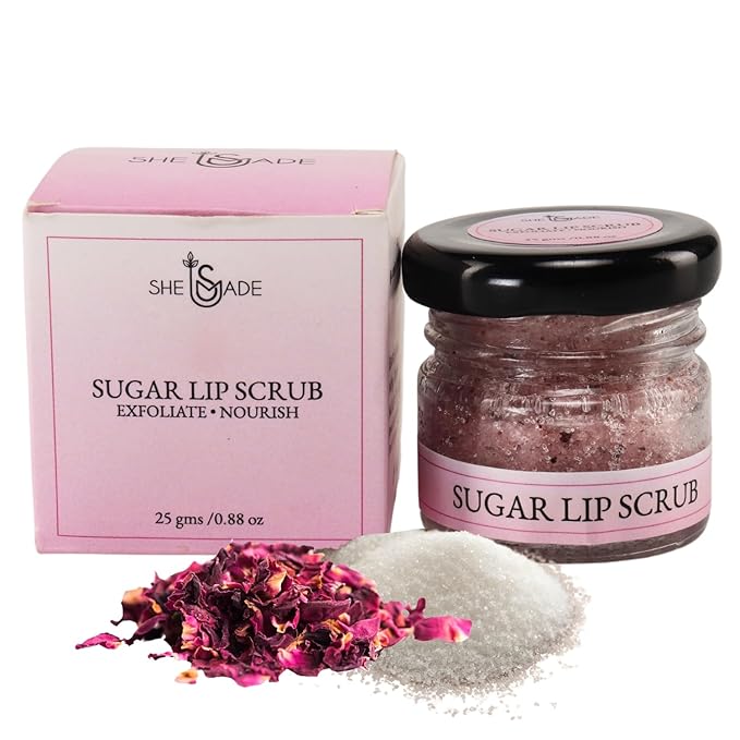 Sugar Lip Scrub Exfoliate & Nourish - 0.88Oz/25gm Vitamin E & Rose Essential Oil - Natural Moisturizer Exfoliator Lipcare Scrubber - Smoothing Lips Scrubs for Girls, Women Valentine Day Gifts