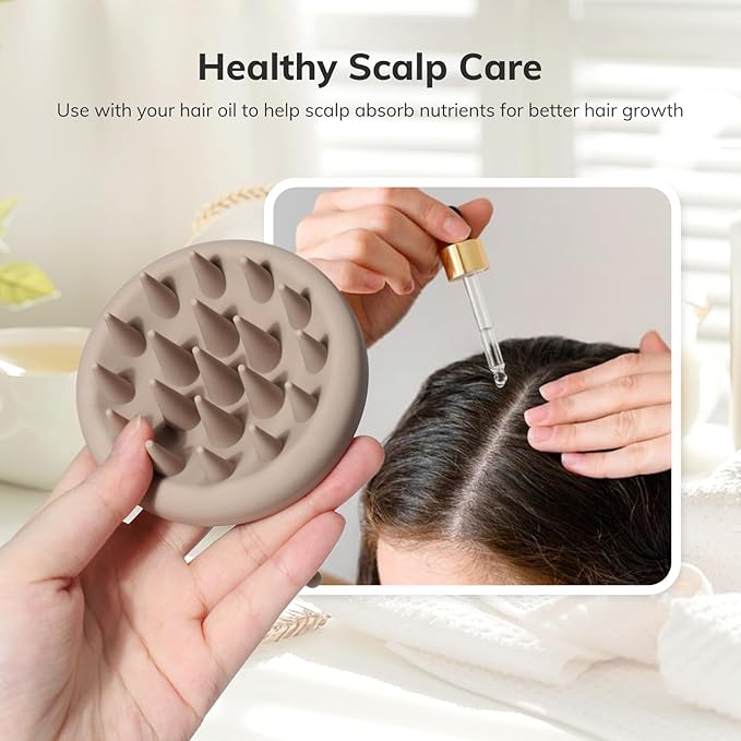 Sndyi Silicone Scalp Massager Shampoo Brush, Hair Scrubber with Soft Silicone Bristles, Scalp Scrubber/Exfoliator for Dandruff Removal, Wet Dry Scalp Brush for Hair Growth & Scalp Care, Khaki