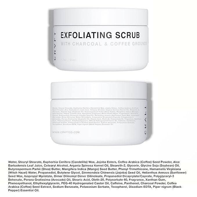 CRVFT Men’s Facial Care Kit | Aloe Vera Face Wash 3oz | Hyaluronic Moisturizer 1oz | Charcoal Exfoliating Scrub 1.7oz | 3 Piece Complete Daily Skin Care System | Look + Feel Your Best [Scented]