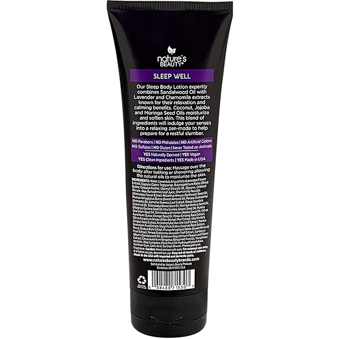 Nature's Beauty Lavender Chamomile Sleep Body Lotion Multi-Pack - Lightweight, Non-Greasy Moisturizer to Sooth & Relax Dry Skin, Made w/Coconut, Jojoba + Moringa Seed Oils, 8 oz (2 Pack)