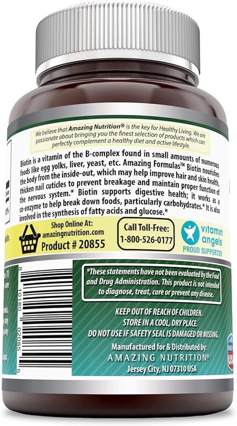 Amazing Nutrition Biotin 10,000 Mcg Dietary Supplement, 200 Capsules (200 Capsules (Pack of 3))