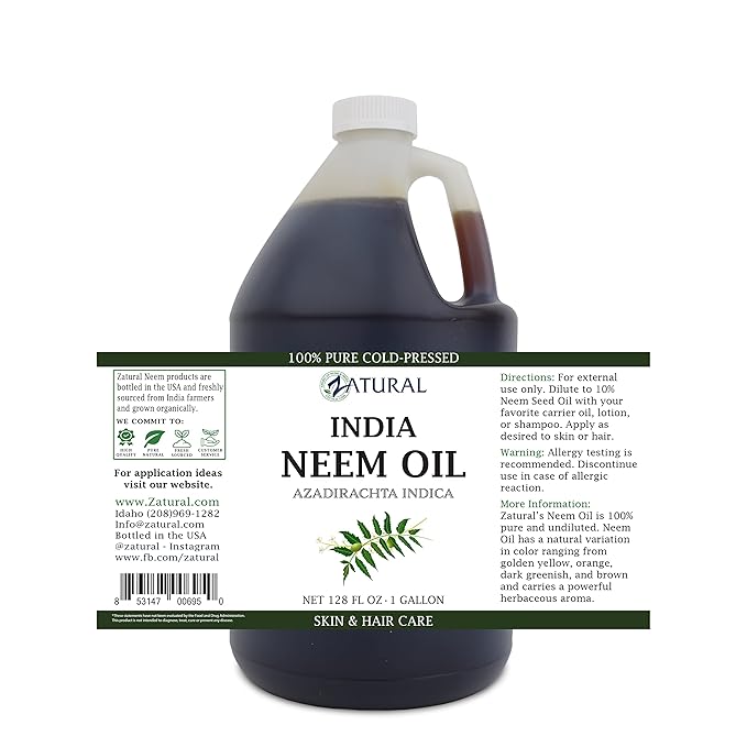 Zatural 100% Pure Neem Oil - Undiluted Cold-Pressed, Uses for Hair, Skin, and Nails, 128 oz