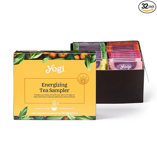 Yogi Organic Tea Energy Sampler Box - 8 Favorite Black & Green Teas (32 Tea Bags) - Assorted Delicious Wellness Teas - Contains Caffeine - Tea Gift Set & Variety Pack Sampler