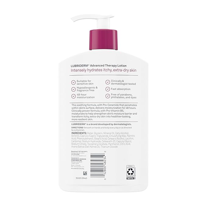Lubriderm Advanced Therapy Fragrance Free Moisturizing Hand & Body Lotion + Pro-Ceramide with Vitamins E & Pro-Vitamin B5, Intense Hydration for Itchy, Extra Dry Skin, Non-Greasy, 16 fl. oz