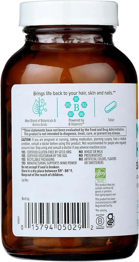 Country Life Maxi-Hair Supplement - 2000mcg Biotin & Vitamins for Hair, Skin & Nails - Certified Gluten-Free & Vegetarian - Supports Hair Growth, 90 Tablets