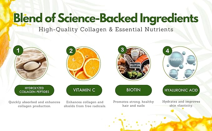 Liquid Collagen for Women & Men-Pine'O'Range Flavored Premium Grade 10000 mcg Biotin+8000 mg of Hydrolyzed Collagen for Radiant Skin Glow,Anti-Aging,Hair Growth & nice Nails.16 fl oz-Made in USA