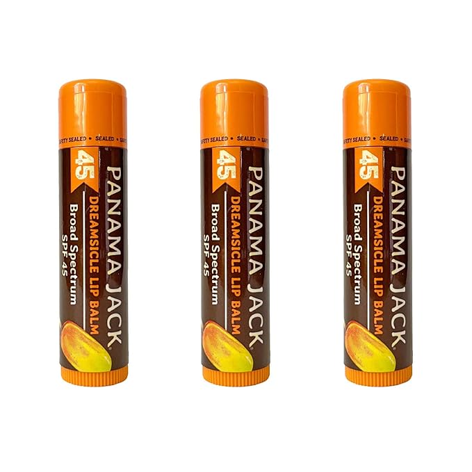Panama Jack Sunscreen Lip Balm - SPF 45, Broad Spectrum UVA-UVB Sunscreen Protection, Prevents & Soothes Dry, Chapped Lips, Dreamsicle, Pack of 3