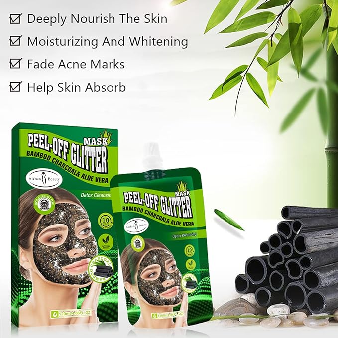 AICHUN BEAUTY Bamboo Charcoal Aloe Vera Peel-Off Glitter Mask Oil-Control Anti-Acne Moisturizing Detox Cleansing 10 minutes Facial Therapy 120ml/4.06fl.oz