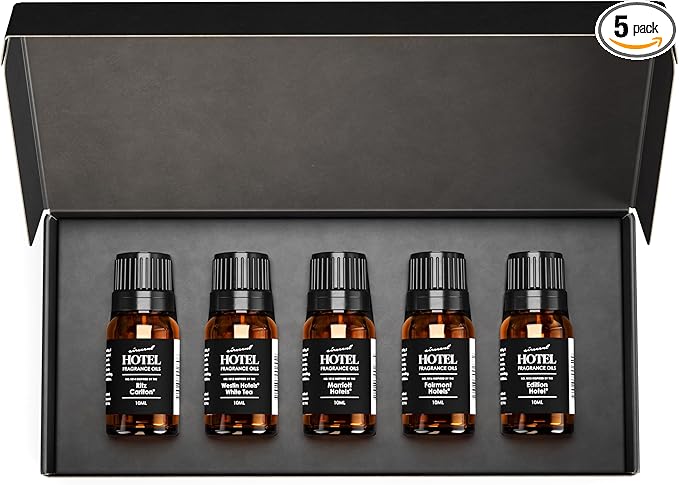 AirScent Hotel Diffuser Oil Gift Set - 5 Star Hotel Scents - 10 mL, 0.34 fl oz Fragrance Oil Set - Inspired by Westin White Tea, Edition, Marriott, Fairmont and The Ritz Carlton Signature Scents