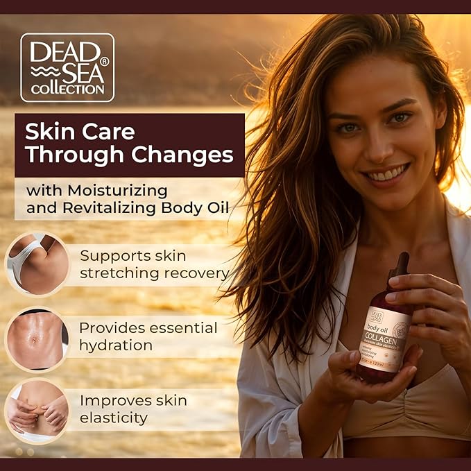 Dead Sea Collection Belly Oil for Pregnant Women - Moisturizing Body Oil with Collagen & Vitamin E - Strengthens Skin and Enhances Elasticity (4 Fl. Oz)