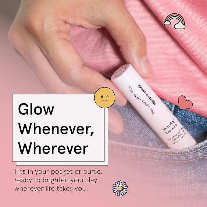 grace & stella Under Eye Brightener Balm Stick - Travel Size Toiletries - Retinol & Caffeine Eye Cream for Dark Circles, Puffiness, Wrinkles - Hydrate and Brighten - Vegan Skincare (0.13oz / 3.5g)