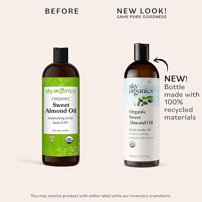 Sky Organics - Organic Sweet Almond Oil, 16 fl oz - Soft & Soothe Oil - Skin Moisturizer - Silky, Lightweight Texture - 100% Pure - Non-Greasy - Natural, Vegan, & Cruelty Free - Beauty & Self Care