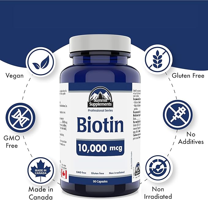 Summit Supplements - Biotin 10,000 mcg, 90 Capsules - Maximum Potency - Promotes Healthy Hair, Skin and Nails - Helps to Maintain and Support The Body's Ability to Metabolize Nutrients